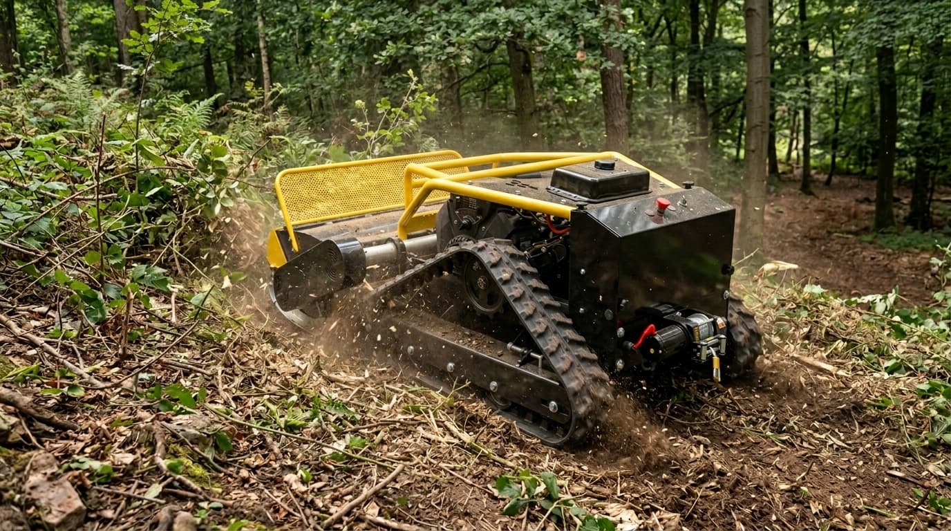 RH960 débroussailleuse à fléaux radioguidée en action